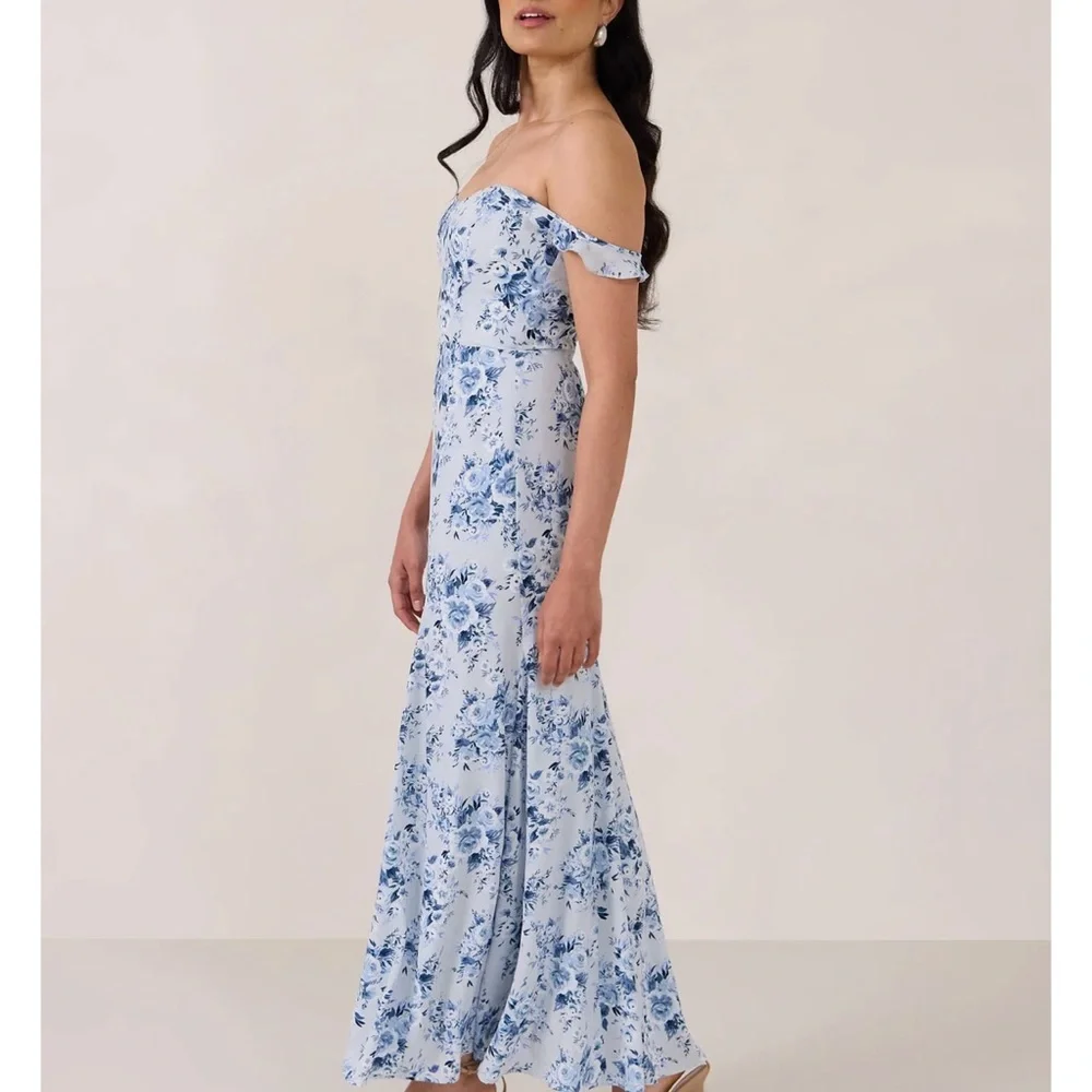 Strapless Floral Dress in Blue Floral - Picture 2 of 7